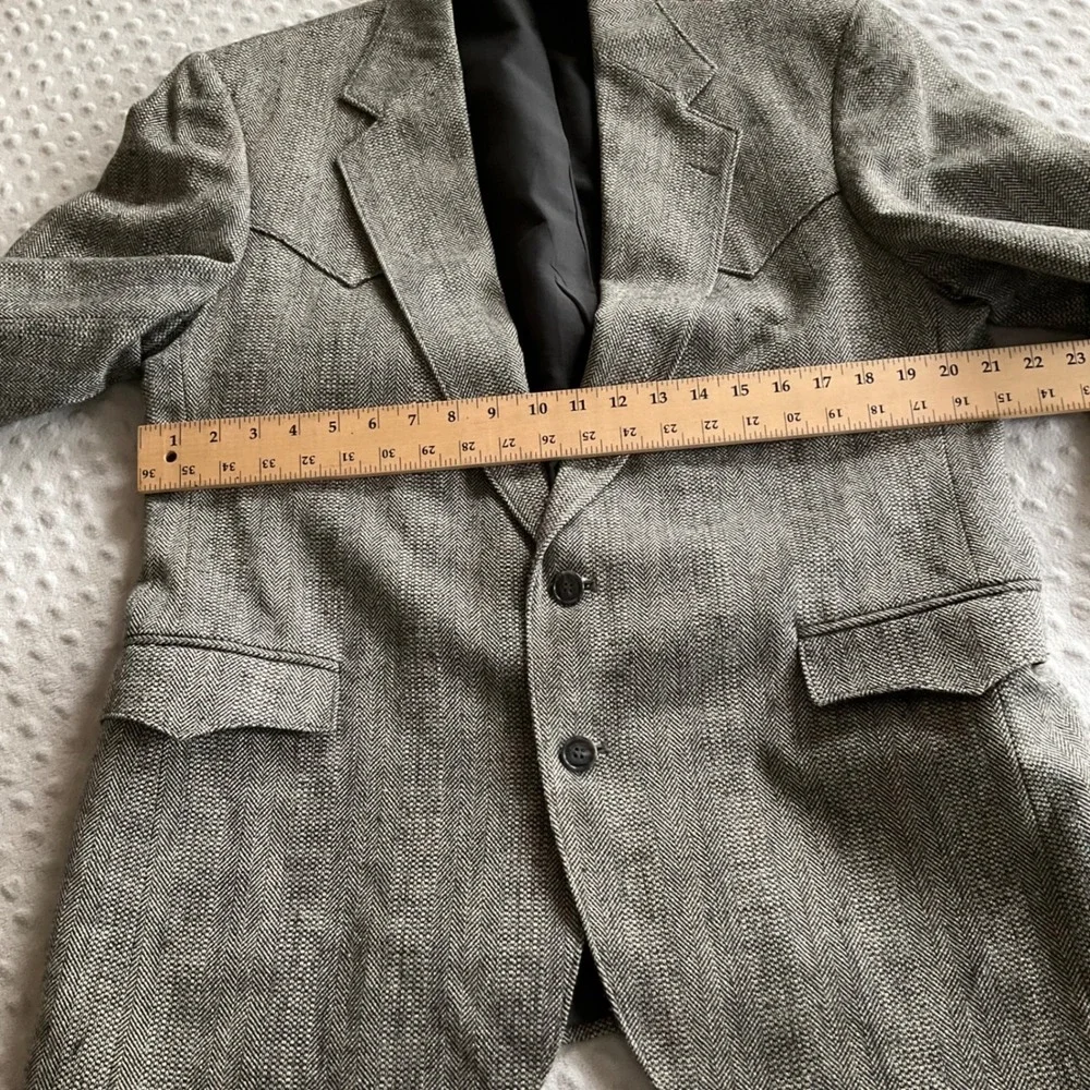 Taos Country Western Blazer Mens L Grey Herringbone Tweed Sport‎ Coat USA Made